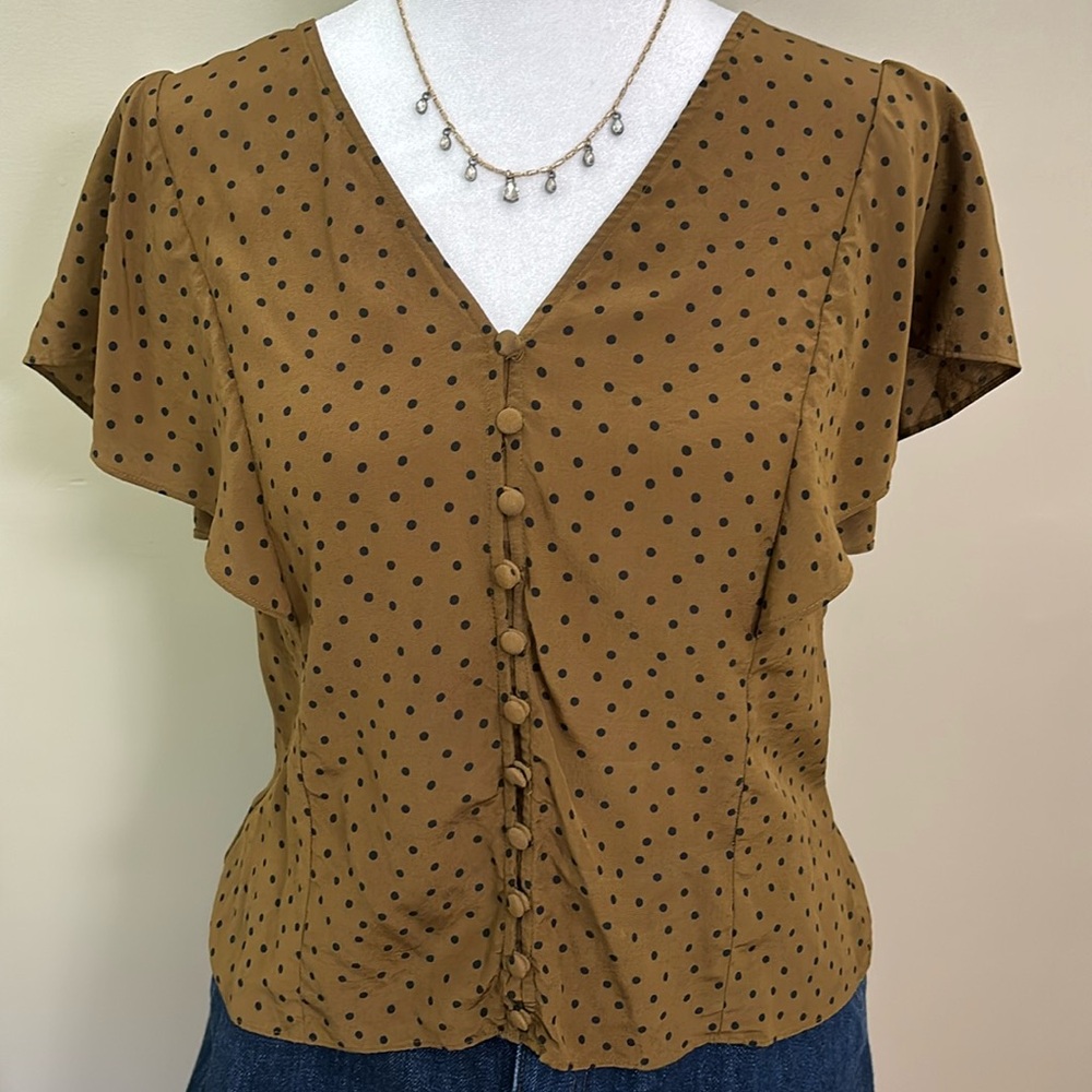 Madewell Silk Carmelita Flutter Sleeve Top in Polka Dot